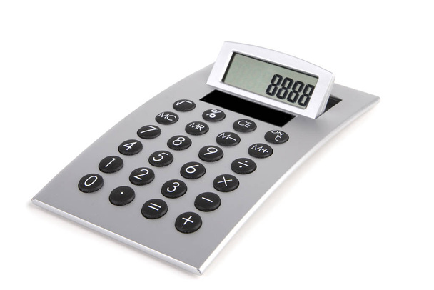 Silver calculator on white background - Φωτογραφία, εικόνα