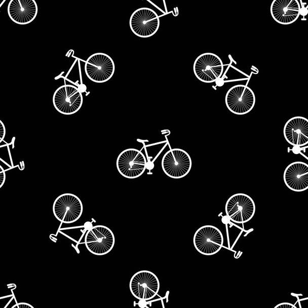自転車のピクトグラムでテクスチャ。自転車のシームレスな背景。バイクシルエットオンブラック - ベクター画像