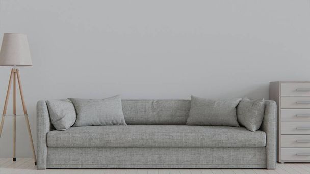 moderno diseño de sala de estar con sofá y lámpara de madera
 - Foto, imagen