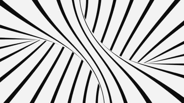 Schwarz-weiße psychedelische optische Täuschung. Abstrakte hypnotische animierte Hintergrund. Spirale geometrische Schleife monochrome Tapete - Filmmaterial, Video