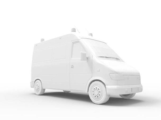 3D-Darstellung eines weißen Krankenwagens isoliert im weißen Studiohintergrund - Foto, Bild
