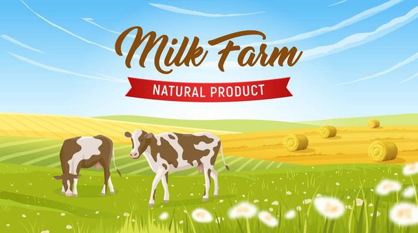 Milk Farm Realistische achtergrond - Vector, afbeelding