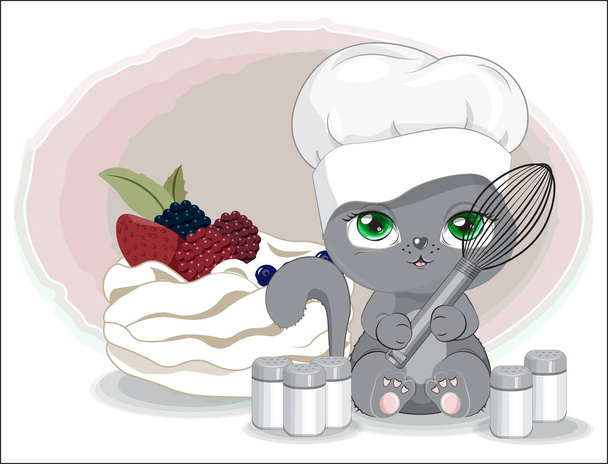 cook cat with cupcake and Shaker  - Vector, Image