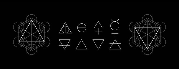 Alchemy symbols isolated on dark background. Magic vector decorative elements - Vector, Image