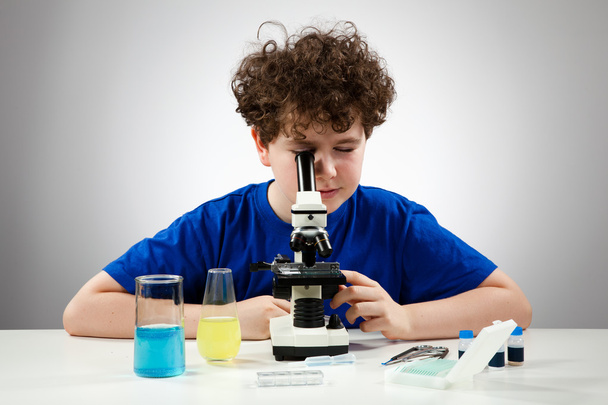 Boy examining preparation - Фото, изображение