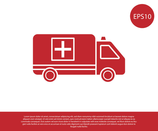 Icono rojo de ambulancia y coche de emergencia aislado sobre fondo blanco. Evacuación médica de vehículos de ambulancia. Ilustración vectorial
 - Vector, Imagen