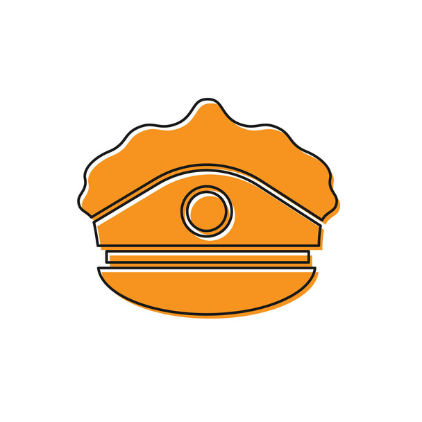 Gorra de policía naranja con icono de escarapela aislado sobre fondo blanco. Señal de sombrero de policía. Ilustración vectorial
 - Vector, Imagen