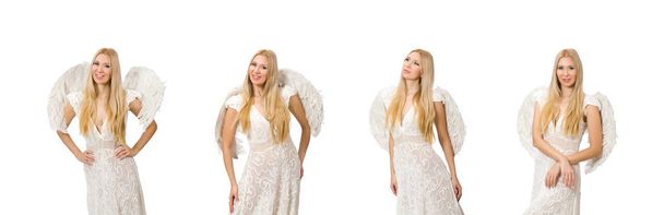 Kobieta z anielskimi skrzydłami odizolowana na białym - Zdjęcie, obraz