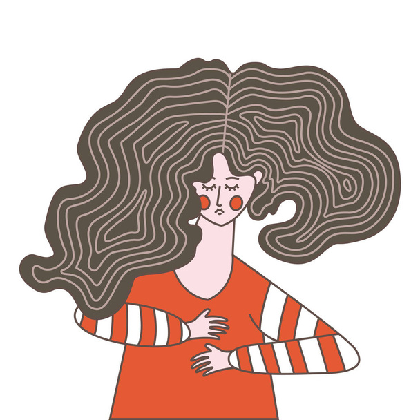 Illustration of girl with lush hair - Διάνυσμα, εικόνα