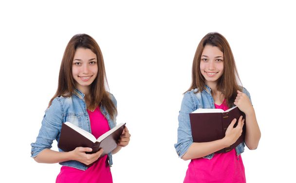 Φοιτητής κορίτσι με τα βιβλία σε λευκό - Φωτογραφία, εικόνα