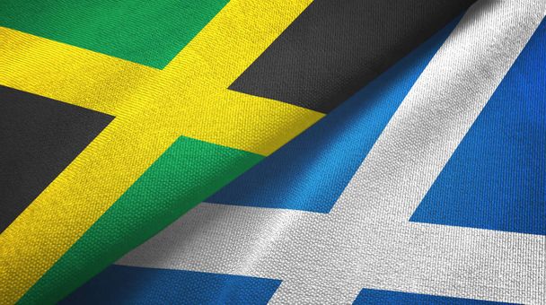 Jamajka i Szkocja dwie flagi tkaniny tekstylne, tekstura tkaniny - Zdjęcie, obraz