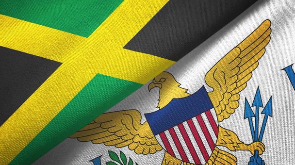 Jamaica and Virgin Islands United States two flags textile cloth, fabric texture - Photo, Image