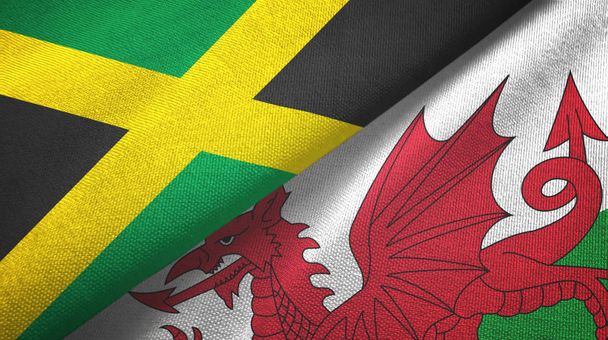 Jamaica and Wales two flags textile cloth, fabric texture - Photo, Image