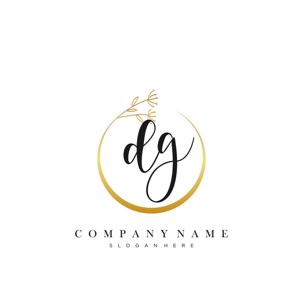Initial Letter DG handwriting logo with Circle Flower vector. - Vector, Image