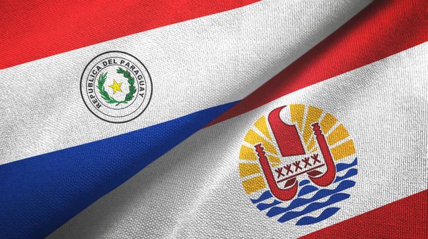 Paraguay and French Polynesia two flags textile cloth, fabric texture - Photo, Image