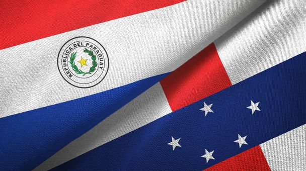 Paraguay ja Alankomaiden Antillit kaksi lippua tekstiilikangas, kangas rakenne
 - Valokuva, kuva