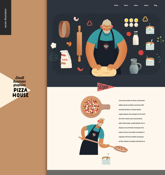 Pizzatalo - pienyritysten grafiikka - aloitussivun suunnittelumalli
 - Vektori, kuva