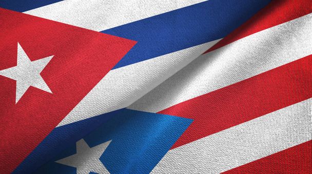 Cuba en Puerto Rico twee vlaggen textiel doek, stof textuur - Foto, afbeelding