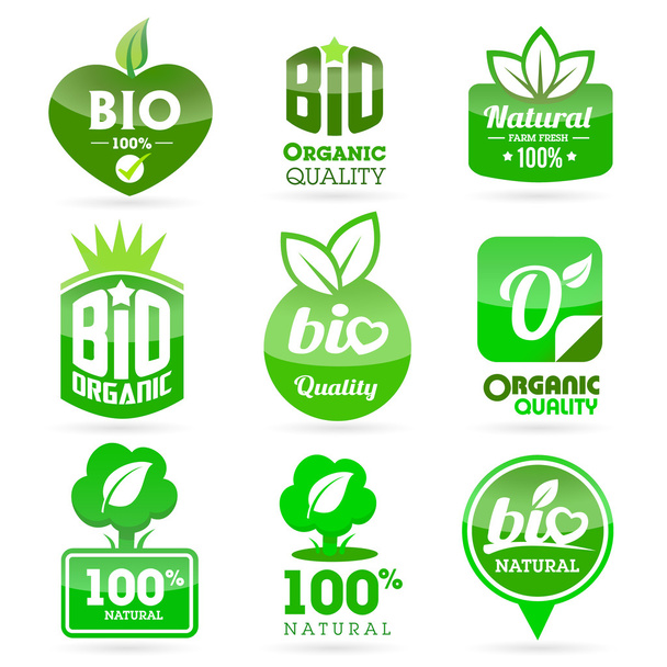 Bio ökológiai minőséget igazoló címkék - Vektor, kép