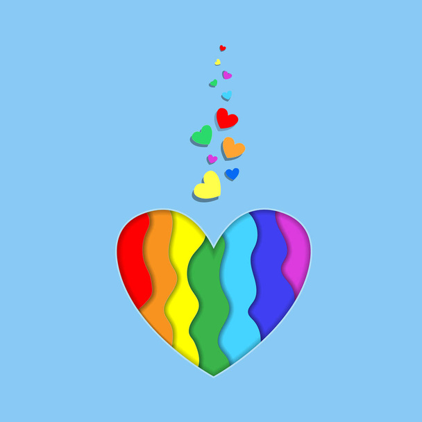 Rainbow paper cut lgbt heart shape with 3d effect - Vector, Image