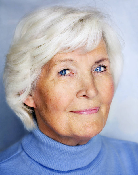 portrait of elderly woman with turtleneck - 写真・画像