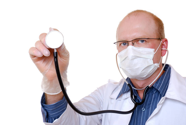 doctor with stethoscope isolated on white - Φωτογραφία, εικόνα