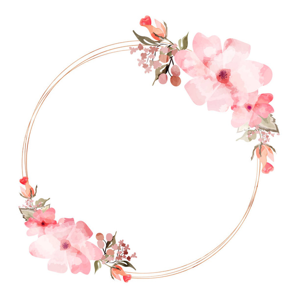 Watercolor Effect Cherry Flowers Decorated Circular Shape Fame o - Vector, afbeelding