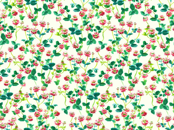 Seamless pattern of small flowers and leaves of pink clover - Foto, Imagem