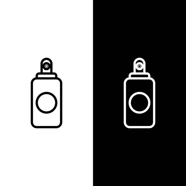 Set Line Spraydose für Lufterfrischer, Haarspray, Deo, Schweißschutzsymbol isoliert auf schwarzem und weißem Hintergrund. Vektorillustration - Vektor, Bild