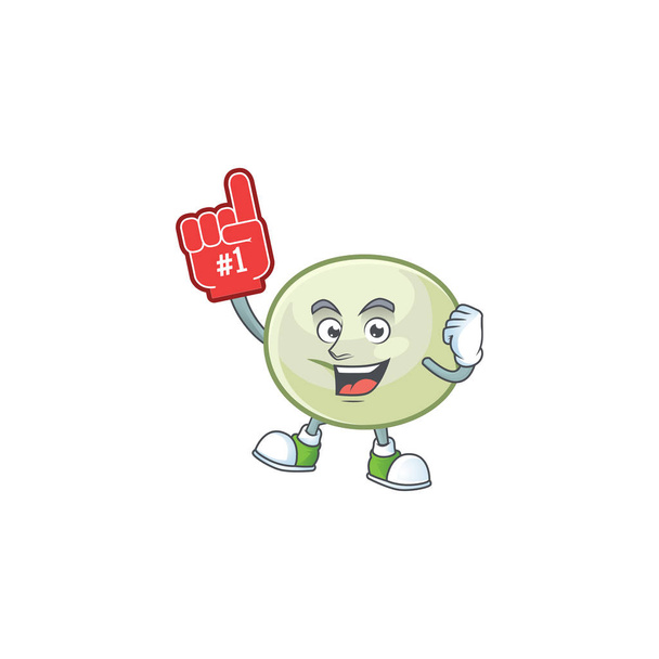 Green hoppang mascot cartoon style holding a Foam finger - Vektör, Görsel