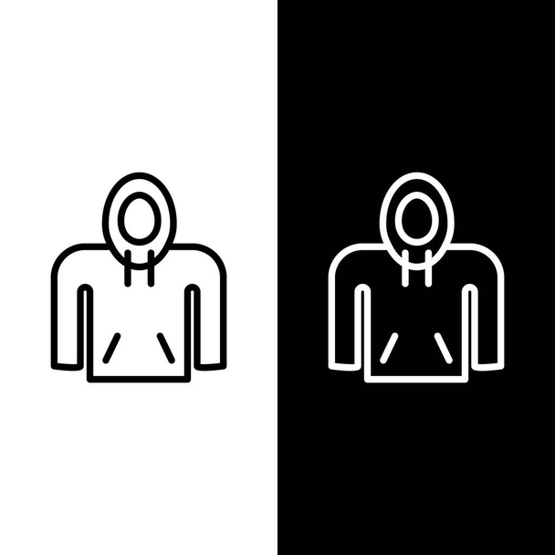 Establecer línea icono de la sudadera con capucha aislado sobre fondo blanco y negro. Sudadera con capucha. Ilustración vectorial
 - Vector, Imagen