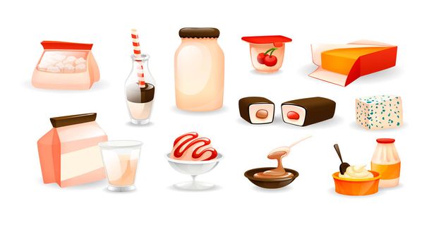 Молочні натуральні продукти харчування набір мультфільмів вектор
 - Вектор, зображення