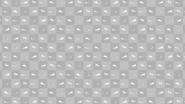 Handgemachte Papierfliegersammlung. Schleifenanimation einer fließenden weißen Papierebene auf grauem Hintergrund. Geschäftsverbindungskonzept. Origamiflugzeug fliegt. - Filmmaterial, Video