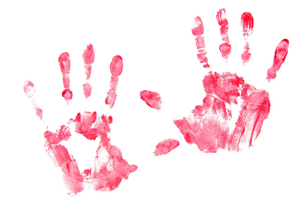 Handabdrücke von Kinderhänden isoliert auf weißem Hintergrund - Foto, Bild