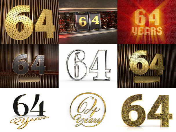 Set of number sixty-four years celebration - Photo, Image