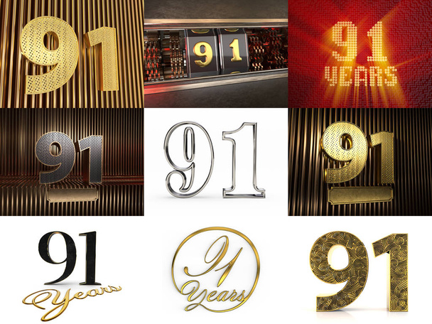 Set of number ninety-one years celebration - Photo, Image