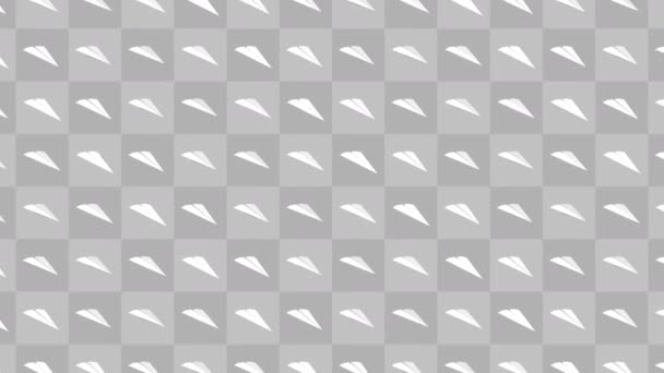 手作り紙飛行機コレクション。灰色の背景に白い紙飛行機を流れるのループアニメーション。ビジネス接続の概念。折り紙飛行機飛行. - 映像、動画