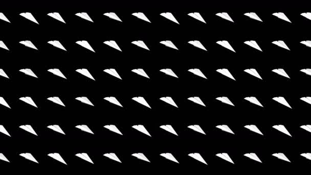 Handmade paper plane collection. Loop animation of flowing white paper plane on black background. Business connection concept. Origami airplane flying. - Footage, Video