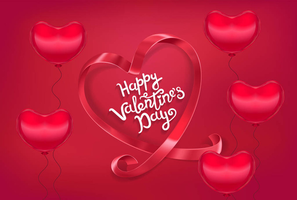Cartão Valentine com fita 3D e caligrafia
 - Vetor, Imagem
