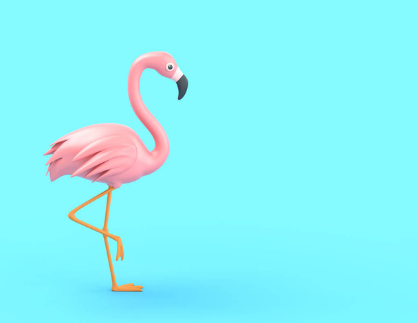 Cartoon pink flamingo on blue background - Photo, Image