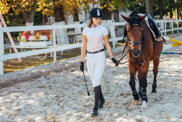 female rider with horse, selective focus - Valokuva, kuva