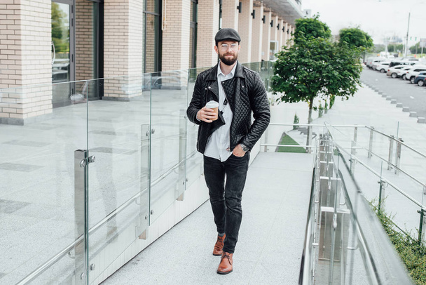 bearded stylish man on street, selective focus - Foto, immagini