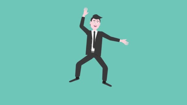 Geanimeerde grafische zakenman springen opgewonden van vreugde - Video