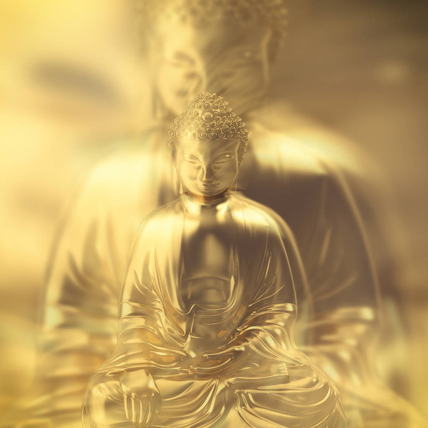 Varias figuras doradas de Buda que están meditando
 - Foto, imagen