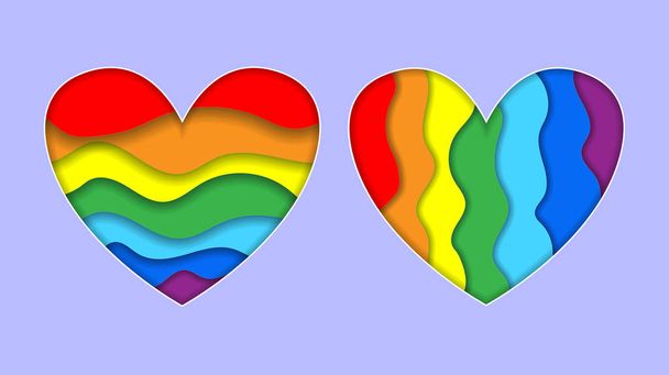 Conjunto de LGBT Papel arco-íris cortar corações estilo arte
 - Foto, Imagem