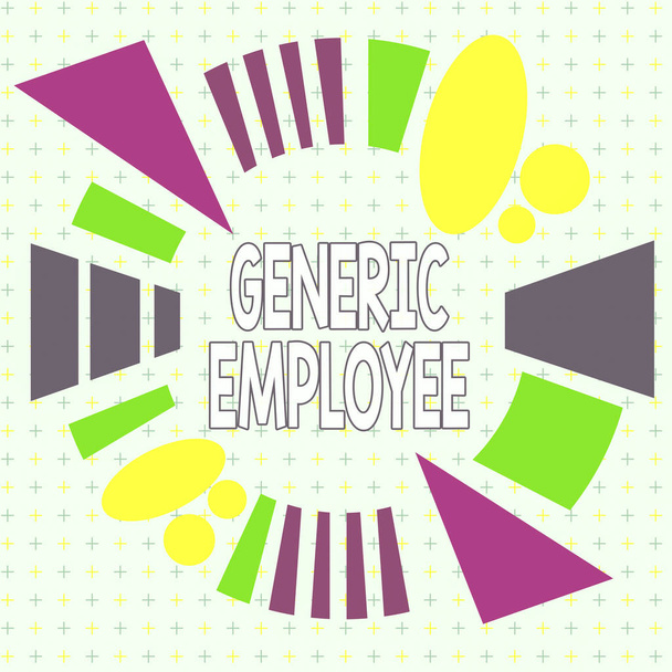Znak tekstowy pokazujący Generic Employee. Biznesowe zdjęcie pokazujące jedną zatrudnioną przez drugą zazwyczaj za pensję Asymetryczne nierównomierne kształty szablonu obiektu zarys wielobarwny - Zdjęcie, obraz
