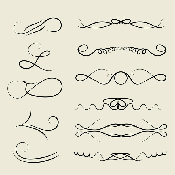 Collection hand drawn decorative curls, swirls, dividers. Ink design elements. Victorian set of brown ornate page decor elements of banners, frames, dividers, ornaments and patterns - Photo, Image