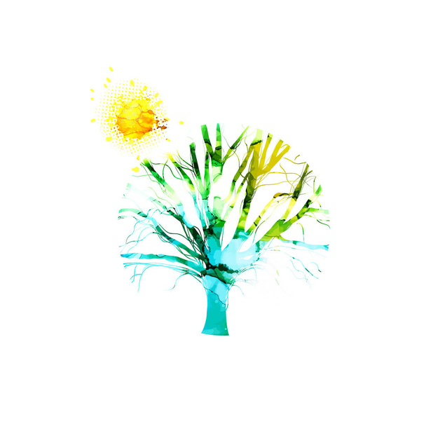 Arbre à aquarelle abstrait aux branches nues. . Techniques mixtes. Illustration vectorielle
 - Vecteur, image