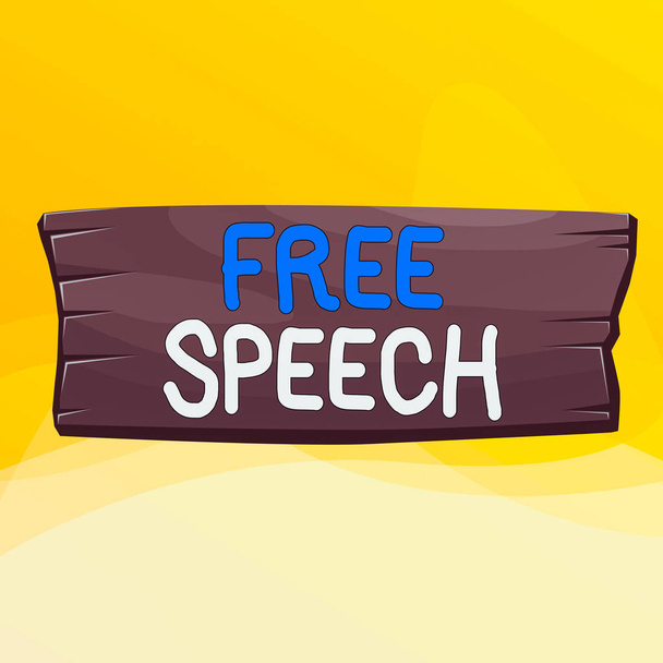 Writing note showing Free Speech. Business concept for the right of showing to express their opinions publicly Wooden board rectangle shaped wood attached color background - Photo, Image
