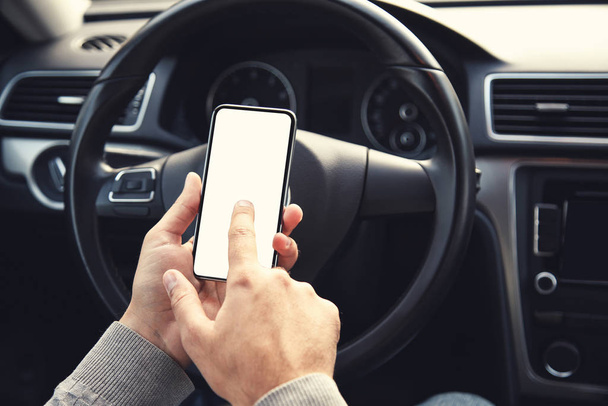 Man using mobile phone in the car - Photo, Image